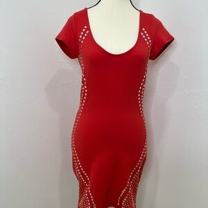 bebe Red Mini Dress with‎ Silver Accents